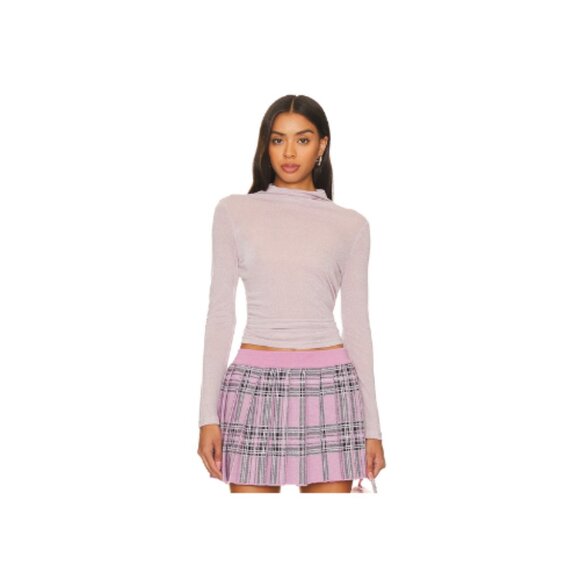 ASTR the Label LAVENDER JOBELLE LUREX MOCK NECK LONG SLEEVE TOP - Picture 2 of 9